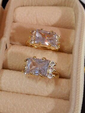 Clear White Zirconia Huggie Hoop Earrings Gold - Emerald Cut Crystal Hoops